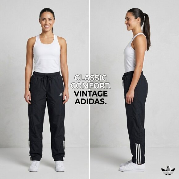 adidas Pants - Vintage Adidas Black Track Pants 3-Stripe Ankle Detail Joggers Womens Size Small